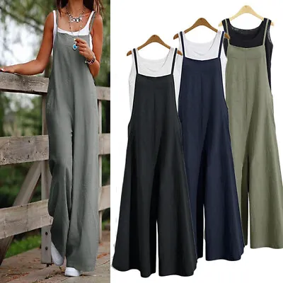 $18.43 • Buy Women Plus Size Loose Cotton Linen Jumpsuit Dungarees Playsuit Trousers Overalls