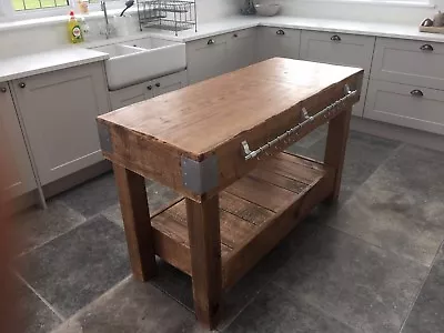 £2091.56 • Buy HUGE English OAK Butchers Block Kitchen Island Table Storage Furniture Vintage