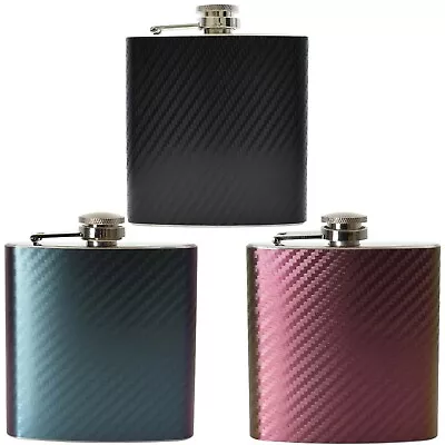 £10.15 • Buy Hip Flask 6oz Two Toned Carbon Fibre Wrap Birthday Ladies Bridesmaids Mothers 