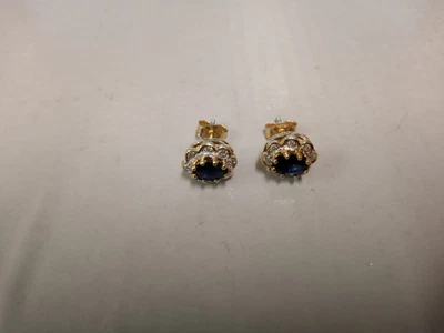 £185 • Buy 9 Carat Gold Hallmarked Sapphire And Diamond Cluster Earrings.