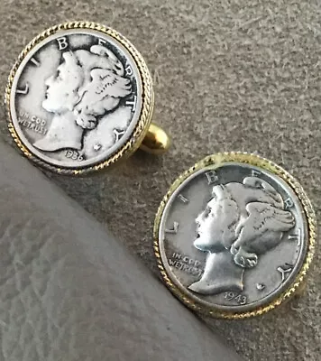 Mercury Dime Cufflinks - Gold Tone -  1936 1943 • $29.90