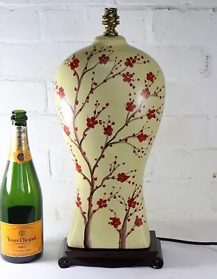 £88.50 • Buy Table Lamp Vintage Large Oriental Hand Painted Blossom Chinese Lamp Wooden Base