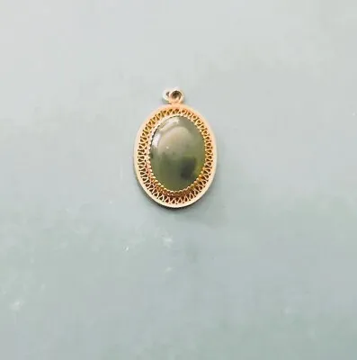 Vintage 12K 1/20 Yellow Gold Filled Green Jade Pendant • $14.95