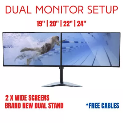 Dual Monitor Setup 19  22  23  24  27  FHD LCD Widescreen Monitor W/Cable 1080p • $45.99