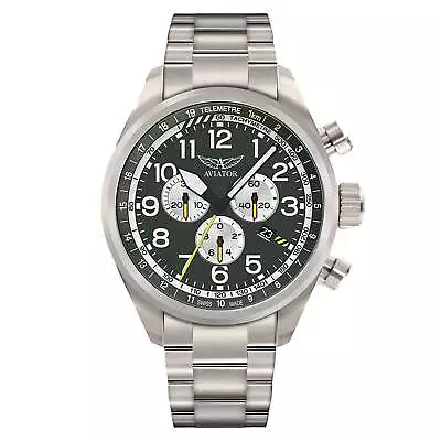 Aviator Grey Steel Green Dial Chronograph Swiss Made Men's Watch - V22571715 • $959