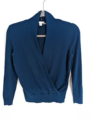 J Jill Women's XS Petite Turkish Blue Crossover Pullover Sweater Silk/wool Blend • $23