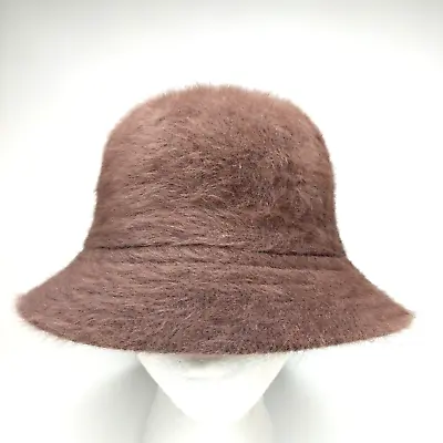 Angora Rabbit Fur Blend Bucket Hat Brown One Size Y2K Kangol Style Fuzzy Hip Hop • $21.55