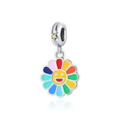 Japanese Murakami Takashi Rainbow Sunflowers Dangle Charm S925 Sterling Silver • £8.99