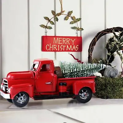 Vintage Metal Classic Rustic Pickup Truck Christmas Tree Home Office Decor Red • $14.99