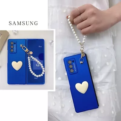 Luxury Blue Case Love Heart Pearls Bracelet Chain For Samsung Galaxy Z Fold5/4/3 • $13.19