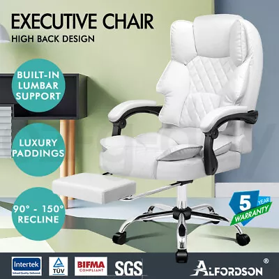 ALFORDSON Office Chair Gaming Executive Computer Footrest PU Leather Work Seat • $159.95