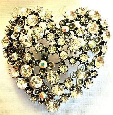 Winter Special Vintage Heart Brooch Cake Pin With Stunning Diamonte Secure Clasp • £14.99
