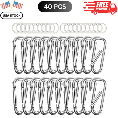 New 40 Pcs Aluminum D-Ring Carabiner Clip Keychain Set Multipurpose Lock Hooks • $10.55