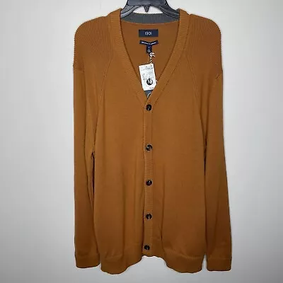 1901 Cardigan Mens Large L Cotton Cashmere Button Up Sweater NEW Mustard Brown • $39.99