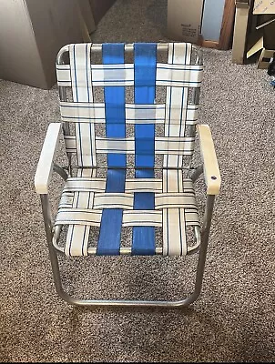 Vintage Aluminum Folding Chair Beach Lawn Patio Webbed - MultiColor Blue • $23.99