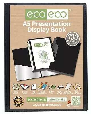 A5 Eco-eco 100 Pocket Black Display Book 50% Recycled Folder Presentation + Box • £9.99