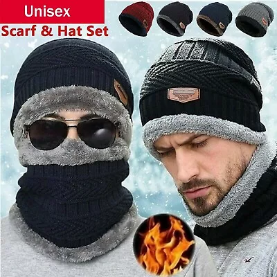 Winter Knitted Hat Men Fur Women Neck Warm Chunky Beanie Fleece Ski Cap Outdoor • $12.99