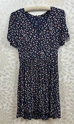 Madewell Women’s Size 0 Navy Floral A Line Short Sleeve Dress Buttons XS Blue • $19.99
