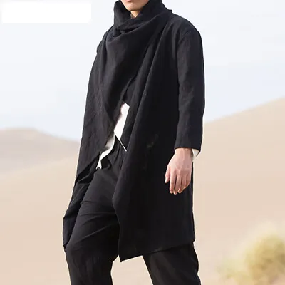 Mens Long Cloak Casual Solid Long Sleeve Cape Relax Shawl Round Neck Coat Jacket • $28.51