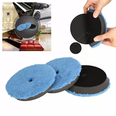 3 X Blue Microfibre Pad 150mm - 6 Inch Hook Loop Machine Polishing Car Detailing • £14.88