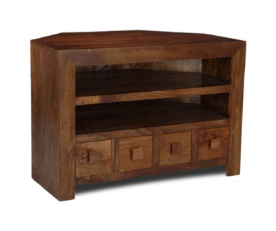 £329.95 • Buy Living Room Furniture Dark Dakota Solid Mango Wood 4 Drawer Corner Tv Unit (20n)