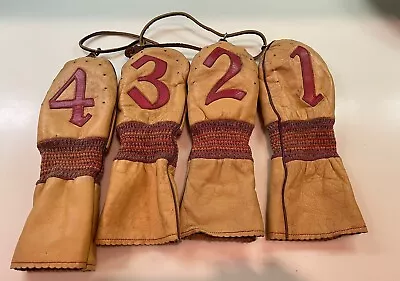 1930s Slip-On Antique Vintage Leather Golf Club Head Covers Set Of 4: 1234 • $31.57