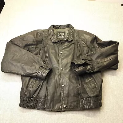 VTG I.O.U. Men's Quality Leather Jacket Biker Retro Biker Euro-Mode Sz L Black • $29.94