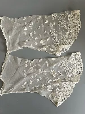 C.1900 Antique Victorian Honiton Lace Pair Cuffs Sleeves • £38