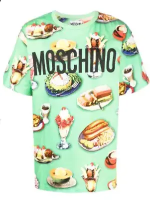 MOSCHINO COUTURE MENS OVERSIZE GREEN RETRO DINER FOOD T SHIRT Sz M NWT NEW TAG • $95
