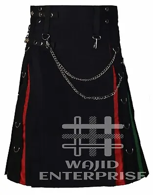 Scottish Handmade Black Cotton Gay Pride Kilt - Gothic KILT With Silver Chain • $75