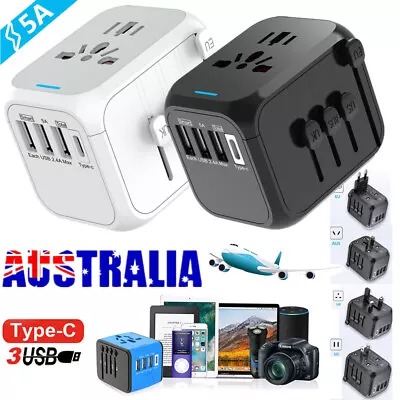 3.4/5A Universal Travel Adapter 3USB & Type-C Charger US/UK/EU/AU Plug Converter • $24.99