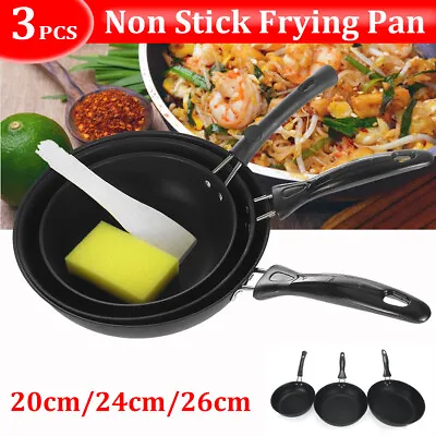 £9.59 • Buy Cast Iron Frying Pan Non Stick Pre Seasoned Skillet Griddle Bbq Grill Set Black