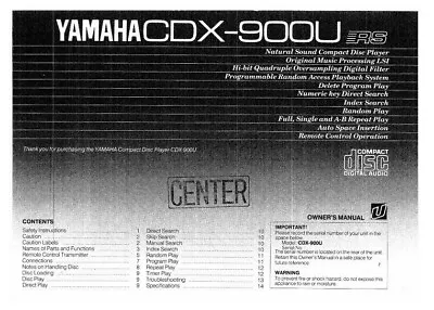 Yamaha CDX-900U - Compact Disc CD Player - Operating Instructions - USER MANUAL • £5.99