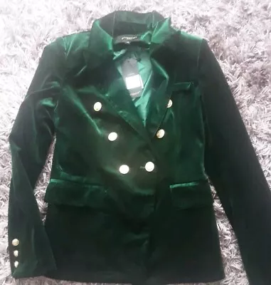 Ladies Green Velvet Blazer Jacket Size 36 • £30