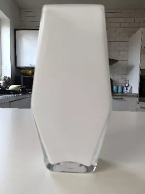 White Cased Glass Vase Polish Coffin Shaped Hexagon Hand Made  • £7.95