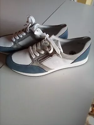 RIEKER Mixed Material Trainers Women UK 6  White Blue And Grey Worn Once • £25