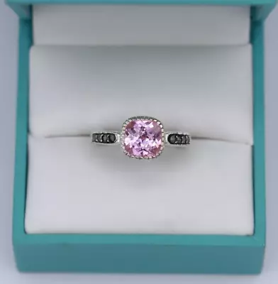 Sterling Silver Art Deco Style Cushion Cut Pink Topaz & Marcasite Ring Size 8 • $40.50