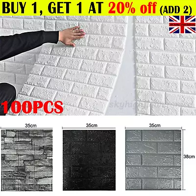 100X Large 3D Tile Brick Wall Sticker Self-Adhesive Waterproof Soft Foam Panel ♡ • £5.99