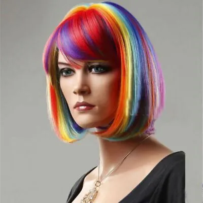 New Female Colorful Cosplay Short Hair Bob Color Wig Rainbow Wig • £10.32