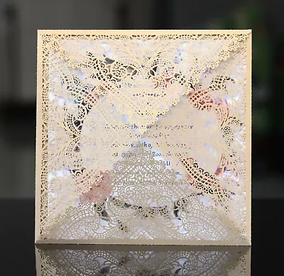 50x NEW Square Lace Laser Cut Business Birthday Wedding Invitations Cards Sets • £52.80