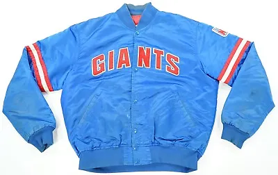 Rare Vintage STARTER New York Giants Football NFL Shield Satin Jacket 90s Blue L • $79.99