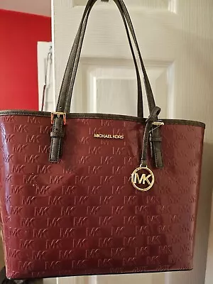 Michael Kors Jet Set Medium Mulberry Leather Front Zip Chain Tote Bag Handbag • $89.99