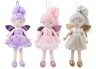 Plush Fairy Doll With Woollen Hair 38cm Tall In Pink Lilac Or Gold Girls Toy • £10.75