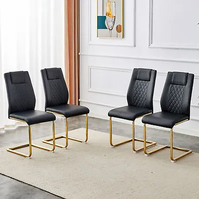 Set Of 6 Black PU Leather Dining Chairs Kitchen Side Chairs W/ Gold Metal Legs • $379.99