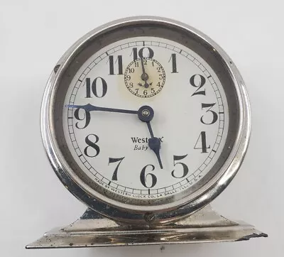 Antique 1927 Polished Nickel Westclox Baby Ben De Luxe Alarm Clock -Working • $0.99