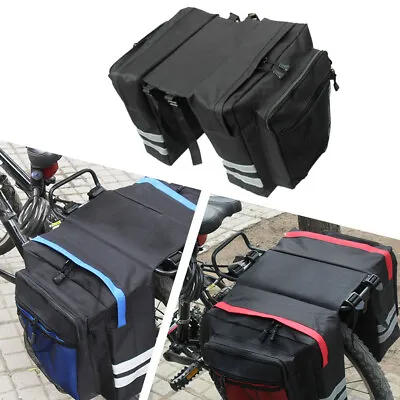 Double Panniers Bag Bicycle Bike Cycling Rear Seat Trunk Rack Pack Saddle Bag • £14.20