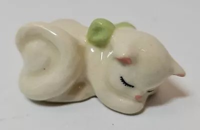 Vintage CERAMIC ARTS STUDIO Sleeping Cat Figurine Green Bow 2  Long Kitten Mint • $8.50