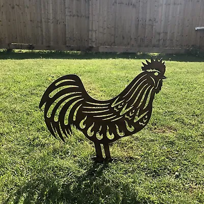 Rusty Metal Rooster Cockerel Chicken Bird Garden Ornament Feature Decoration • £44.99