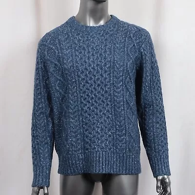 RRL Double Ralph Lauren Indigo Aran Irish Cable-Knit Donegal Wool Sweater Size L • $251.17