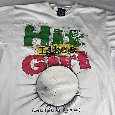 Volleyball Hit Like A Girl Shirt L 1995 Vtg Single Stitch U Of Hawaii Wahine • $19.49